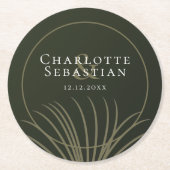 Moss Green Botanical Fan Elegant Wedding Ronde Kartonnen Onderzetter (Voorkant)