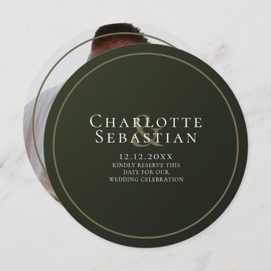 Moss Green Botanical Fan Elegant Wedding Save The Date (Voorkant / Achterkant)