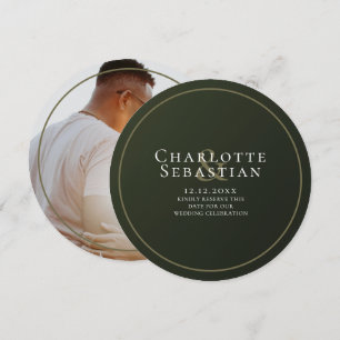 Moss Green Botanical Fan Elegant Wedding Save The Date