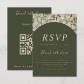 Moss Green  Botanical Garden Qr Code RSVP Kaartje (Voorkant / Achterkant)