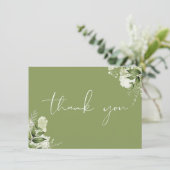 Moss Green Botanical Greenery Elegant Script Bedankkaart (Staand voorkant)
