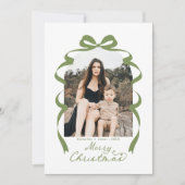 Moss Green Bow Foto Vrolijke Kerstboog Feestdagenkaart (Voorkant)