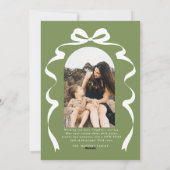 Moss Green Bow Foto Vrolijke Kerstboog Feestdagenkaart (Achterkant)