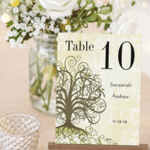 Moss Green & Brown Tree Swirl Table Number Briefkaart