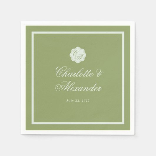 Moss Green Calligraphy Wedding Napkin Servet (Voorkant)