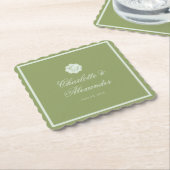 Moss Green Calligraphy Wedding Paper Coaster Kartonnen Onderzetters (Gebogen)