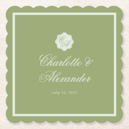 Moss Green Calligraphy Wedding Paper Coaster Kartonnen Onderzetters