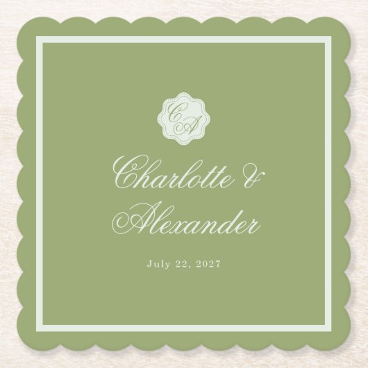 Moss Green Calligraphy Wedding Paper Coaster Kartonnen Onderzetters (Voorkant)