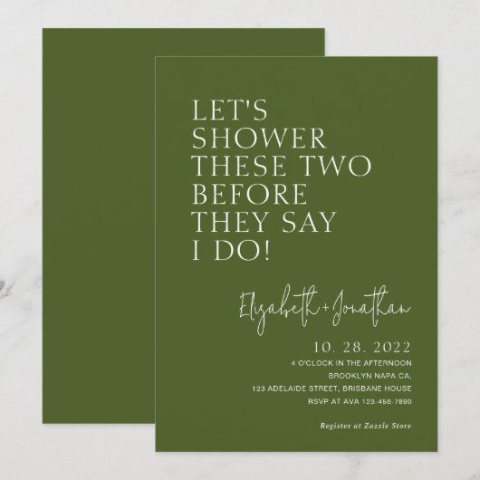 Moss Green Couple Douche voordat ze zeggen dat ik Kaart (Voorkant / Achterkant)