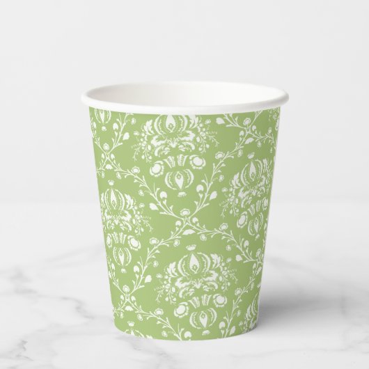 Moss Green Damask Cup Papieren Bekers (Achterkant)