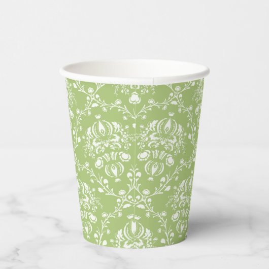 Moss Green Damask Cup Papieren Bekers (Rechts)