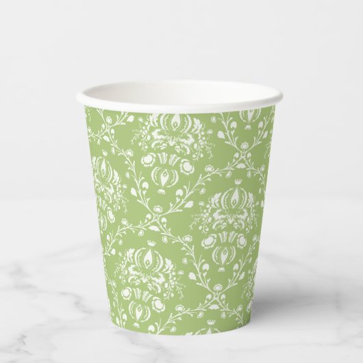 Moss Green Damask Cup Papieren Bekers (Voorkant)