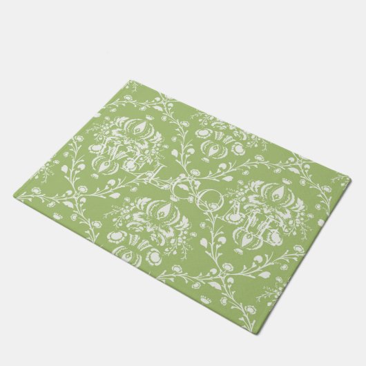 Moss Green Damask Deurmat (Schuin)