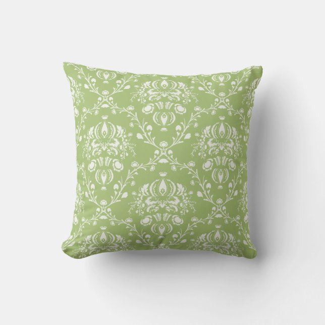 Moss Green Damask Kussen (Voorkant)