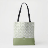 Moss Green Damask Pattern Monogram Canvas tas (Voorkant)