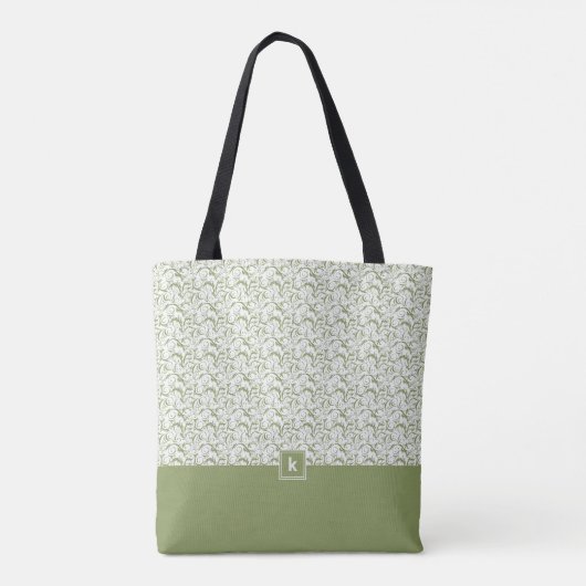 Moss Green Damask Pattern Monogram Canvas tas (Achterkant)