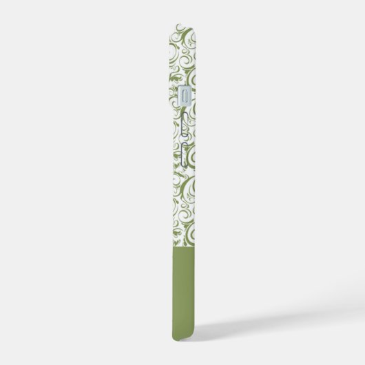 Moss Green Damask Pattern Monogram iPhone 15 Case (Linkerkant)