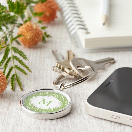 Moss Green Damask Sleutelhanger (Zijkant)