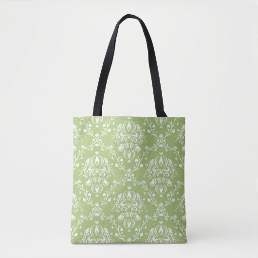 Moss Green Damask Tote Bag (Voorkant)