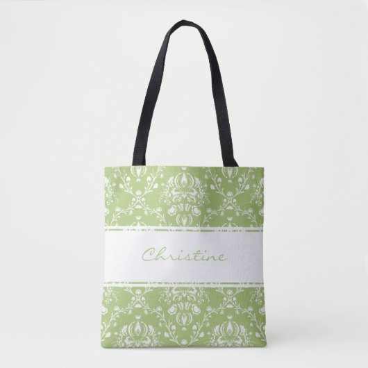 Moss Green Damask Tote Bag (Voorkant)