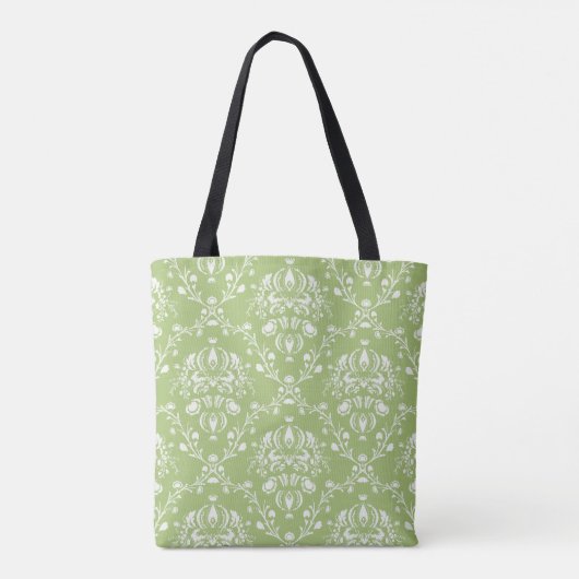 Moss Green Damask Tote Bag (Achterkant)