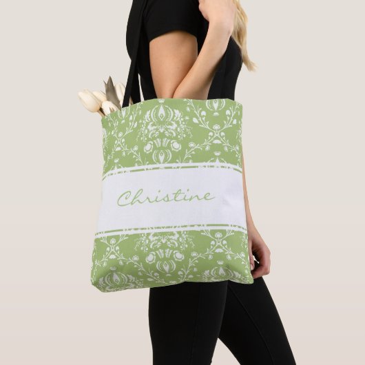 Moss Green Damask Tote Bag (Dichtbij)