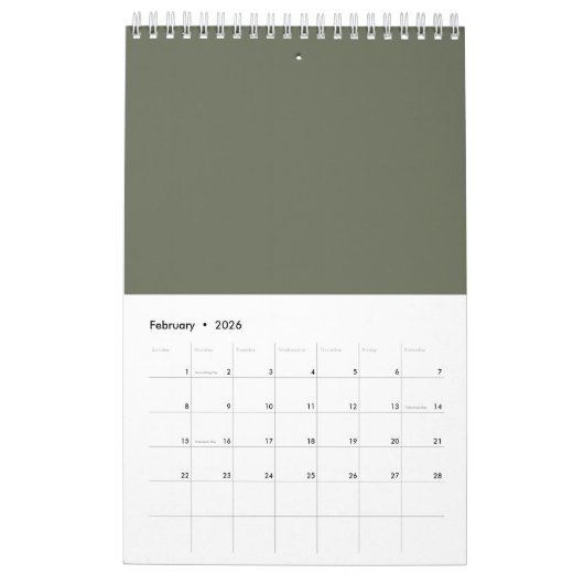 Moss Green Duo-Tone Aangepaste Wandkalender Kalender (Feb 2026)