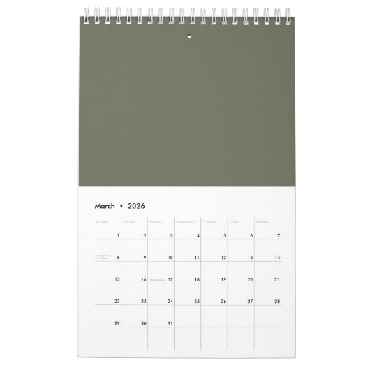 Moss Green Duo-Tone wandkalender Kalender (Mar 2026)