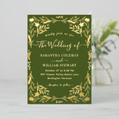 Moss Green Elegant Boho Modern Typography Wedding Folie Uitnodiging (Staand Voorkant)