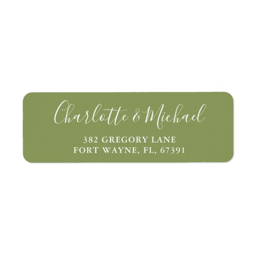 Moss Green Elegant Modern Script Retouradres Etiket (Voorkant)