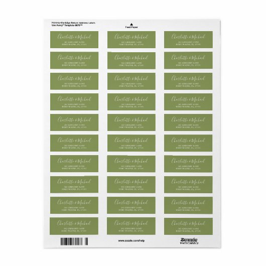 Moss Green Elegant Modern Script Retouradres Etiket (Full Sheet)