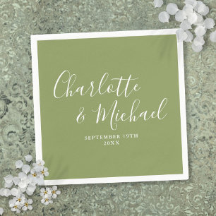 Moss Green Elegant Modern Script Wedding Servet