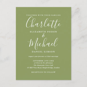 Moss Green Elegant Modern Script Wedding Uitnodiging Briefkaart