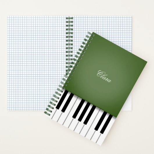 Moss Green Elegant Piano Keyboard Gepersonaliseerd Notitieboek (Binnen)