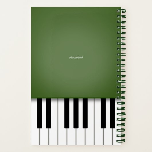 Moss Green Elegant Piano Keyboard Gepersonaliseerd Notitieboek (Achterkant)