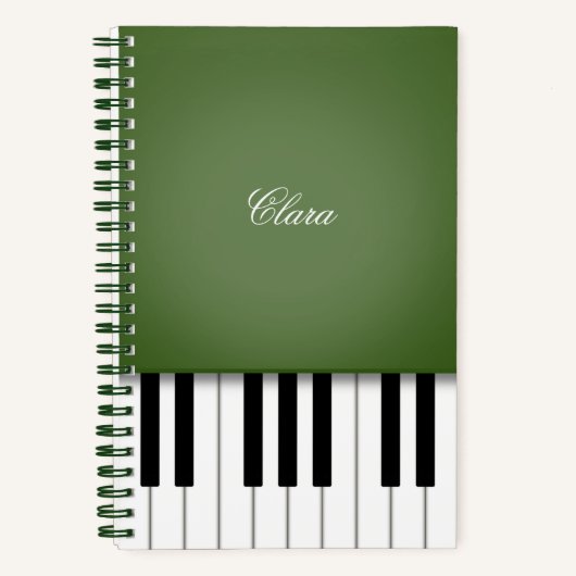 Moss Green Elegant Piano Keyboard Gepersonaliseerd Notitieboek (Voorkant)