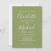 Moss Green Elegant Signature Script Wedding Kaart (Voorkant)