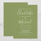 Moss Green Elegant Signature Script Wedding Kaart (Voorkant / Achterkant)