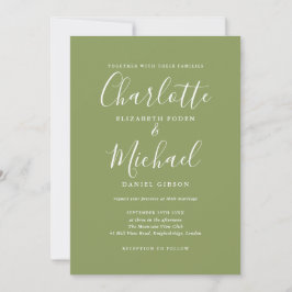 Moss Green Elegant Signature Script Wedding Kaart