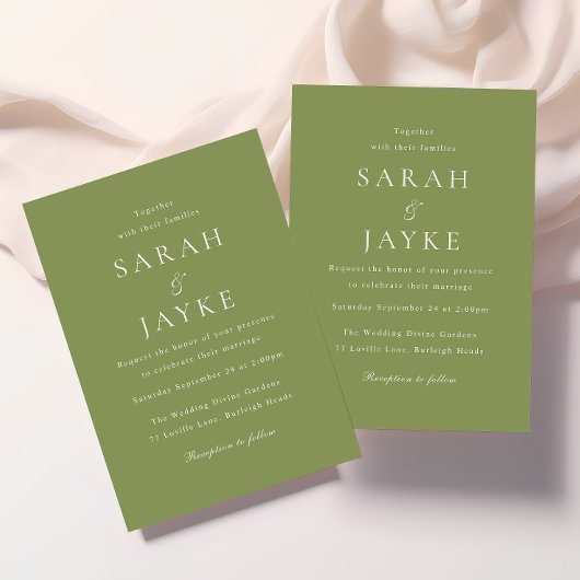Moss Green Elegant Wedding Kaart