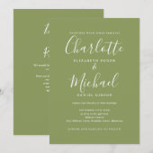 Moss Green Elegante Moderne QR Code Huwelijk Kaart (Voorkant / Achterkant)