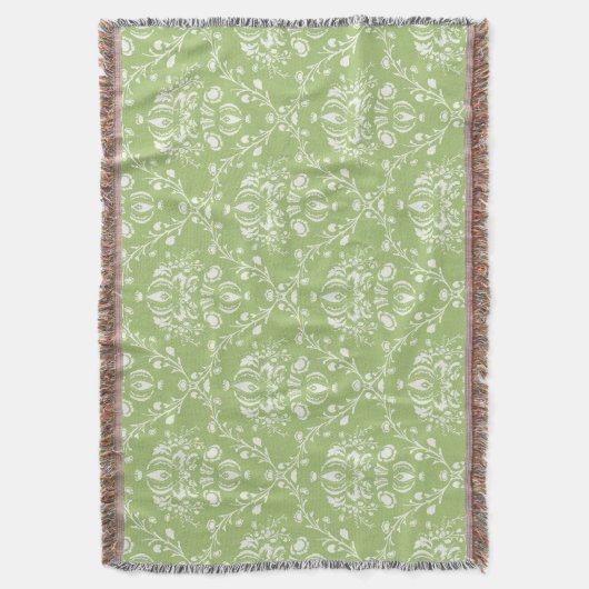 Moss Green en White Damask Deken (Voorkant Verticaal)