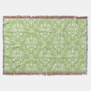 Moss Green en White Damask Deken