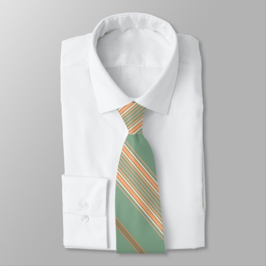 Moss Green en White Stripe Necktie Stropdas (Gebonden)