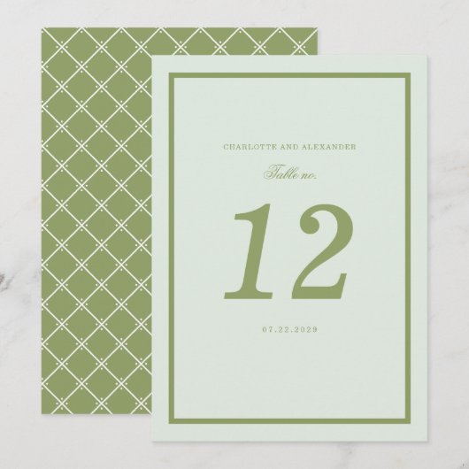 Moss Green Estate Wedding Table Number Card Kaart (Voorkant / Achterkant)