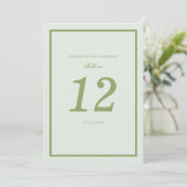 Moss Green Estate Wedding Table Number Card Kaart (Staand voorkant)