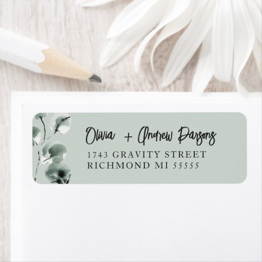 Moss Green Eucalyptus Hand Lettert het Adres van h Etiket (Insitu)