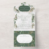 Moss Green Eucalyptus Modern Herfst Wreath Wedding All In One Uitnodiging (Binnen)