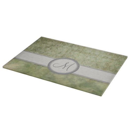 Moss Green Feather Pattern met Grijs Monogram Snijplank (Hoek)