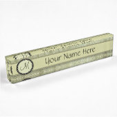 Moss Green Feather Pattern met Monogram Naambordje